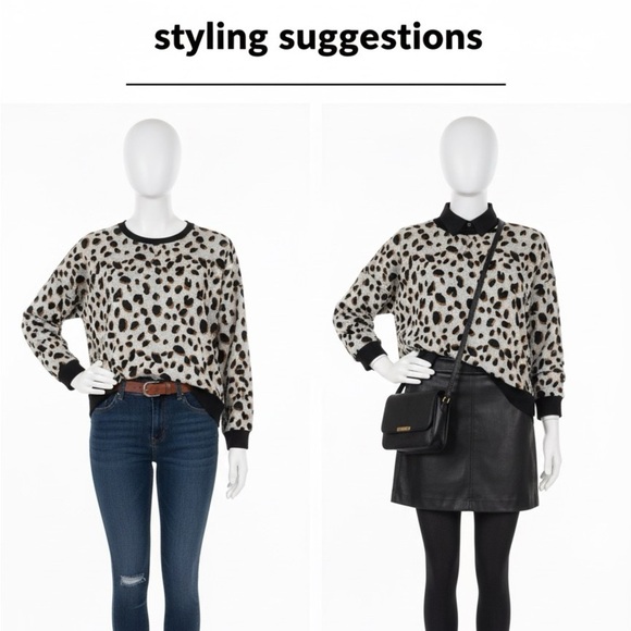 Chic Leopard Print Crew Neck Pullover Medium Loose fit Comfort Oh So Soft! - Picture 1 of 8